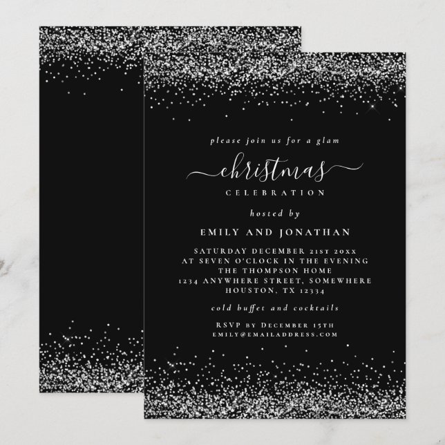 Invitation Parties scintillant argentée classique Black Chris (Devant / Derrière)