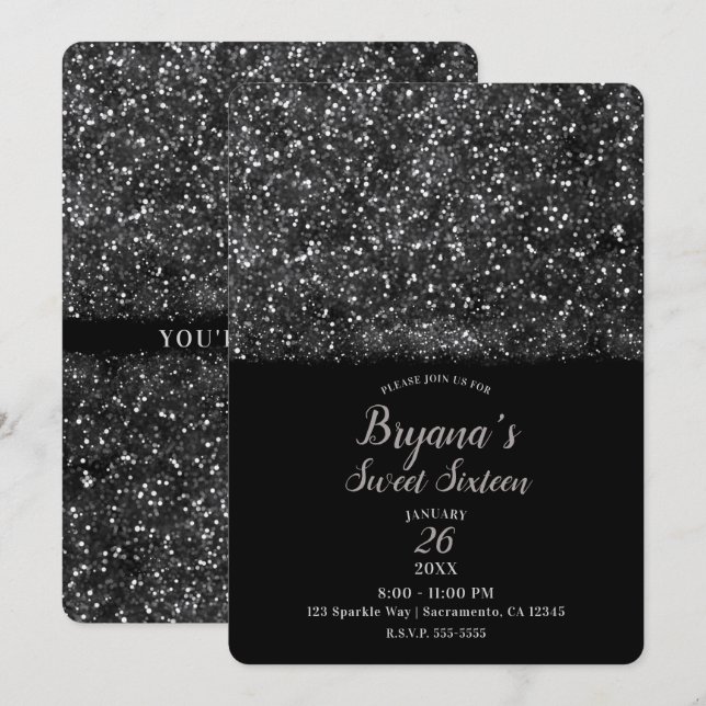 Invitation Parties scintillant argentée éclat doux 16 fêtes (Devant / Derrière)