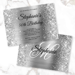 Invitation Parties scintillant argentée Huile noir et blanc M