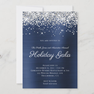 Invitation Parties scintillant argentée Marine Blue Foil Holi