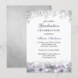 Invitation Parties scintillant argentée Purple Floral Graduat