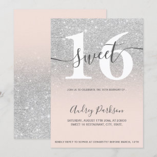Invitation parties scintillant argentée rose sombre pouce dou