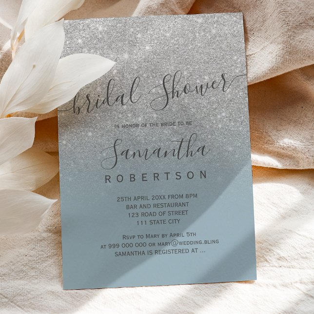 Invitation Parties scintillant argentée somnolent bleu script (Créateur téléchargé)