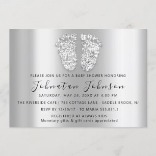Invitation Parties scintillant baby shower Argent Gris Pieds 