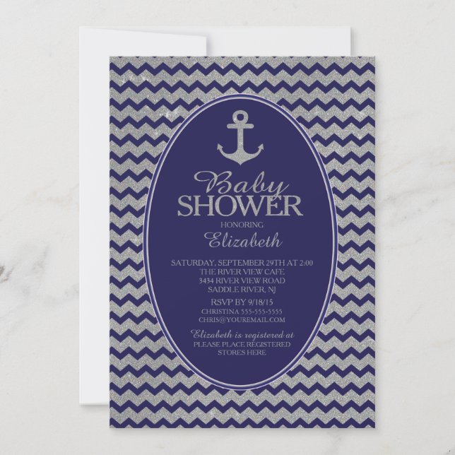 Invitation Parties scintillant Baby shower d'Ancres nautiques (Devant)