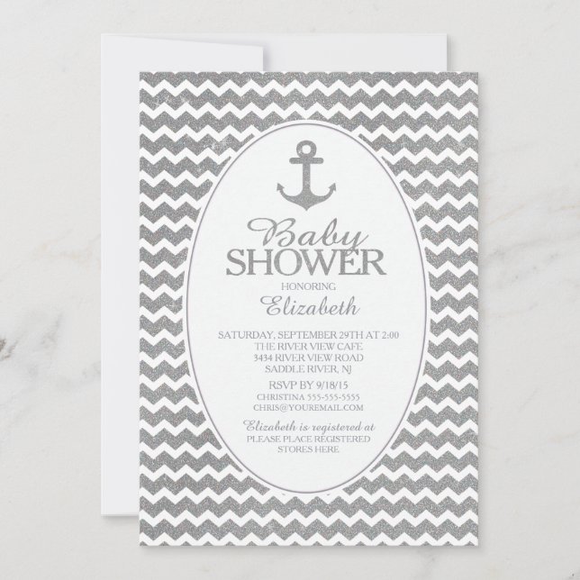 Invitation Parties scintillant Baby shower d'Ancres nautiques (Devant)