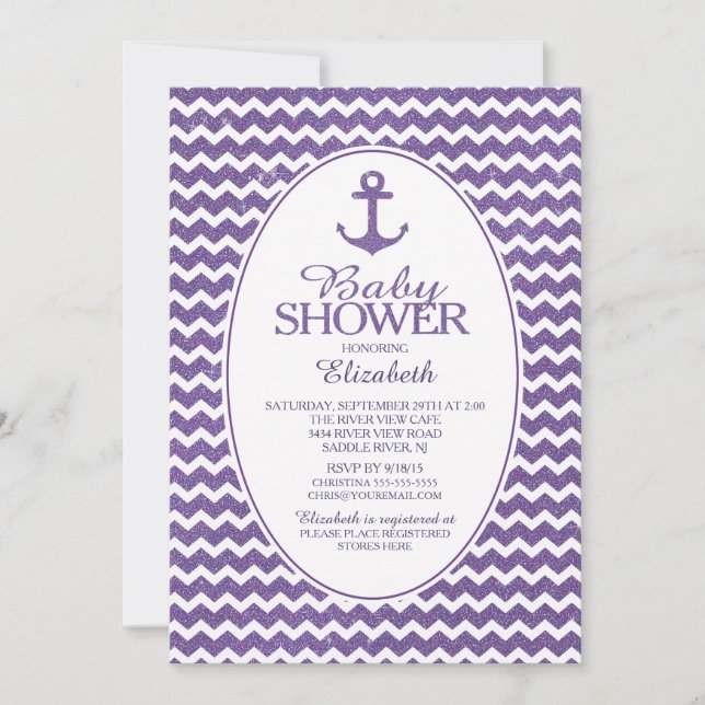 Invitation Parties scintillant Baby shower d'Ancres nautiques (Devant)
