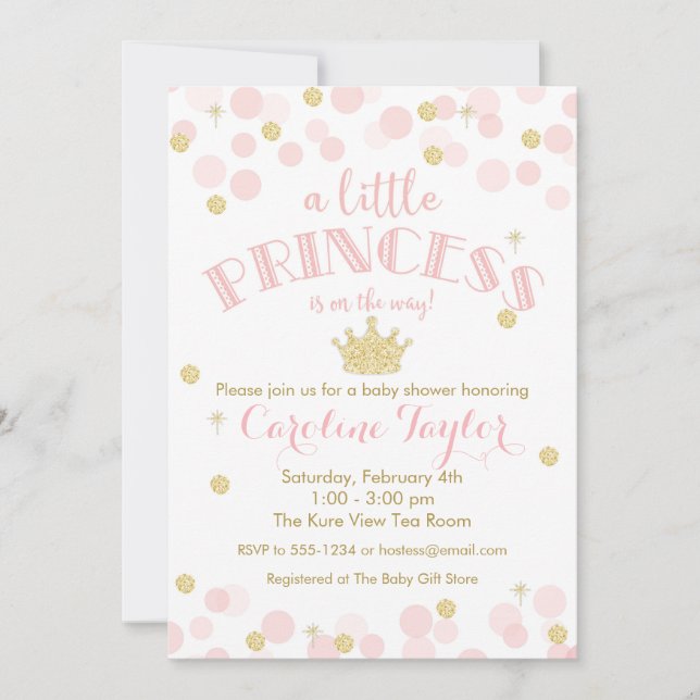 Invitation Parties scintillant Baby shower en or rose Princes (Devant)