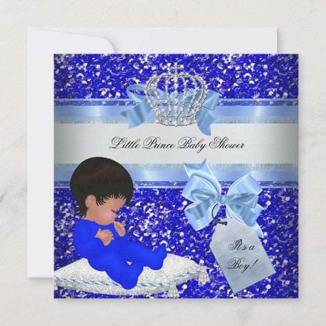 Invitation Parties scintillant Baby shower Garçon Bleu Petit  (Devant)