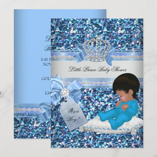 Invitation Parties scintillant Baby shower Garçon Bleu Petit  (Devant / Derrière)