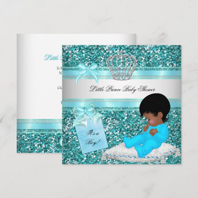 Invitation Parties scintillant Baby shower Garçon Turquoise L (Devant / Derrière)