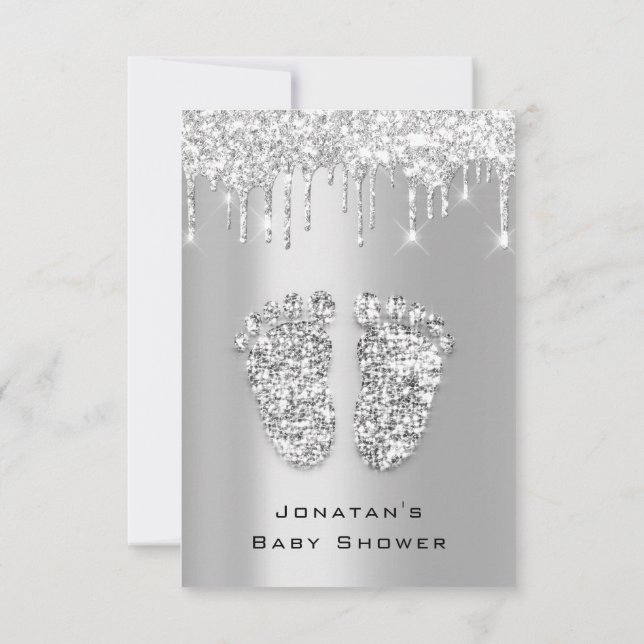 Invitation Parties scintillant Baby shower Pieds ArgentGris G (Dos)