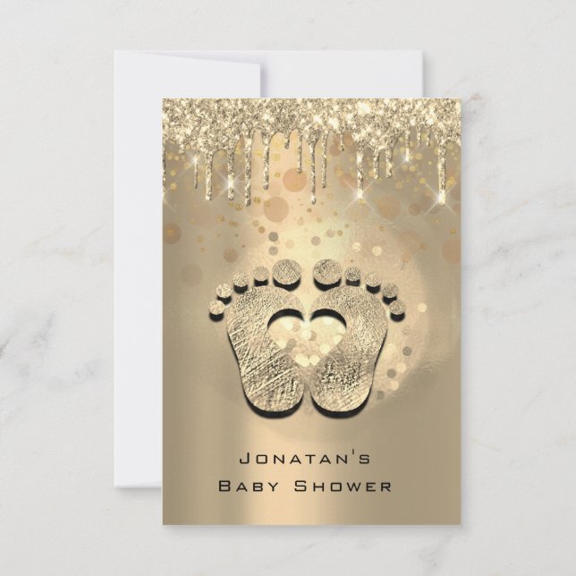 Invitation Parties scintillant Baby shower pieds Sepia Dots G (Dos)