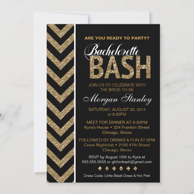 Invitation Parties scintillant Bachelorette Bash Party Invita (Devant)