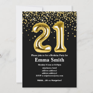 Invitation parties scintillant ballon d'or pour 21ème anniver