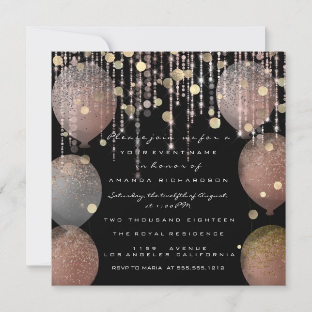 Invitation Parties scintillant Balloon Rose Gold Bridal Sweet (Devant)
