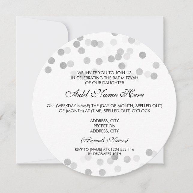 Invitation Parties scintillant Bat mitzvah Faux Argent (Devant)