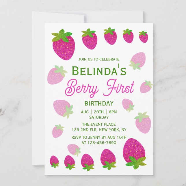 Invitation Parties scintillant Berry Y2K 1er anniversaire (Devant)