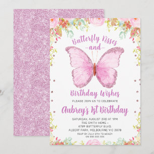 Invitation Parties scintillant Bisous papillon Anniversaire V