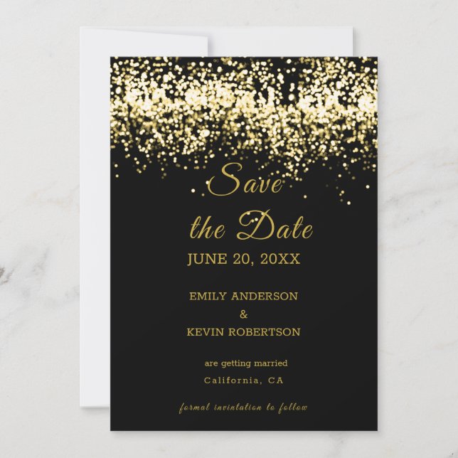 Invitation Parties scintillant Black and Gold Enregistrer l'i (Devant)