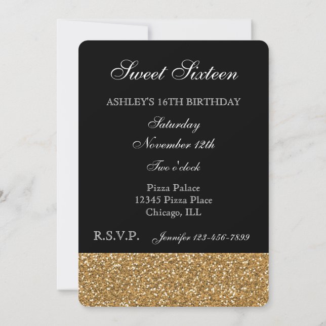 Invitation Parties scintillant Black and Gold Faux (Dos)