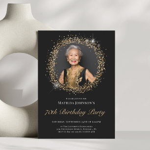Invitation Parties scintillant Black Gold 70th Birthday Party