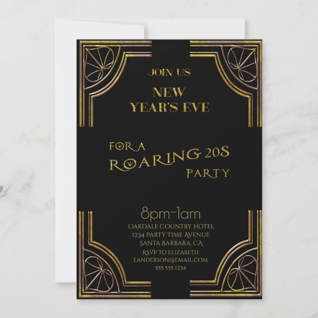 Invitation Parties scintillant Black Gold du réveillon des an (Devant)
