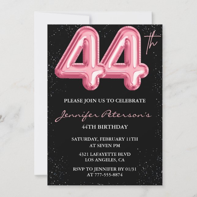 Invitation Parties scintillant Black Pink Balloon Glam 44e an (Devant)
