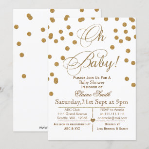 Invitation Parties scintillant blanc et or baby shower invita