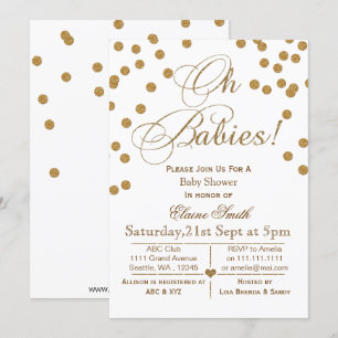 Invitation Parties scintillant blanc et or baby shower jumeau