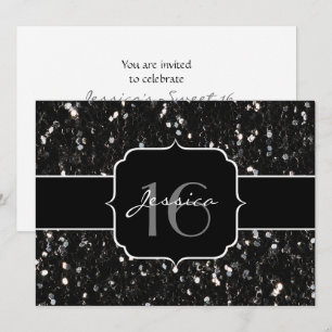 Invitation Parties scintillant blanche brillante noire étince