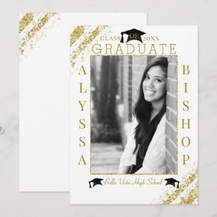 Invitation Parties scintillant blanche et or Photo Graduate