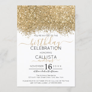 Invitation Parties scintillant blanche or moderne Confetti An