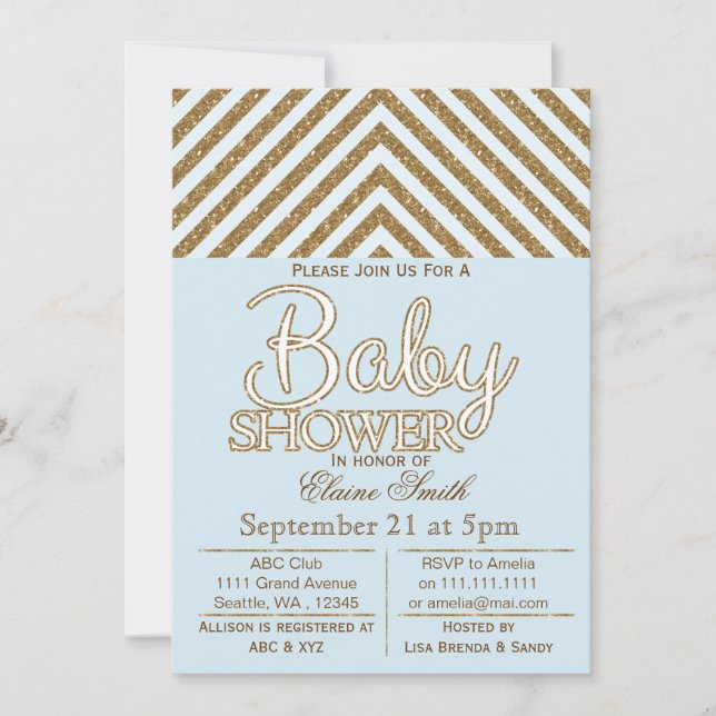 Invitation Parties scintillant bleu et or baby shower invitat (Devant)