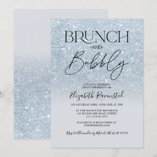 Invitation Parties scintillant bleu glacé brunch chic bulle d