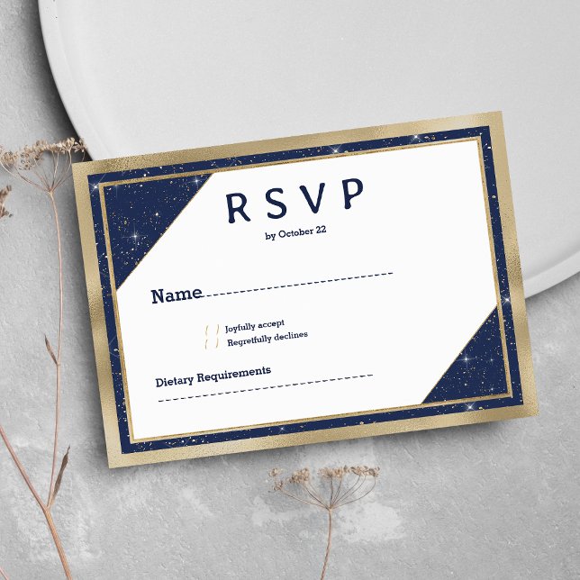 Invitation Parties scintillant bleu marine en or blanc géomét (White gold navy blue glitter geometric RSVP )