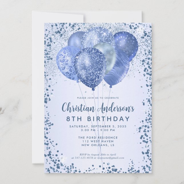 Invitation Parties scintillant bleu marine  étincelante Anniv (Devant)