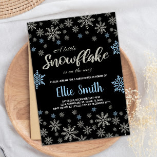 Invitation Parties scintillant Bleu Noir Hiver Bébé Douche In