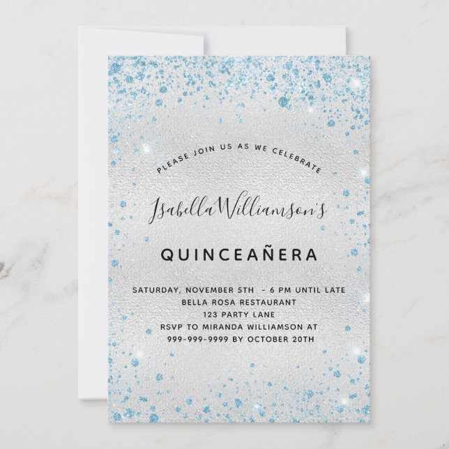 Invitation Parties scintillant bleu Quinceanera (Devant)