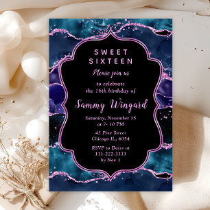 Invitation Parties scintillant bleu violet marine Sweet sixte