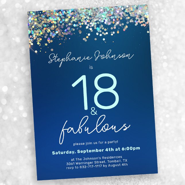 Invitation Parties scintillant Bleue 18 et Fabulous 18th Birt (Mock-up view)