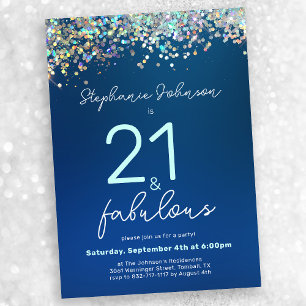 Invitation Parties scintillant Bleue 21 et Fabulous 21st Birt