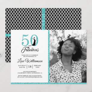 Invitation Parties scintillant Bleue 50 Fabuleux 50e annivers