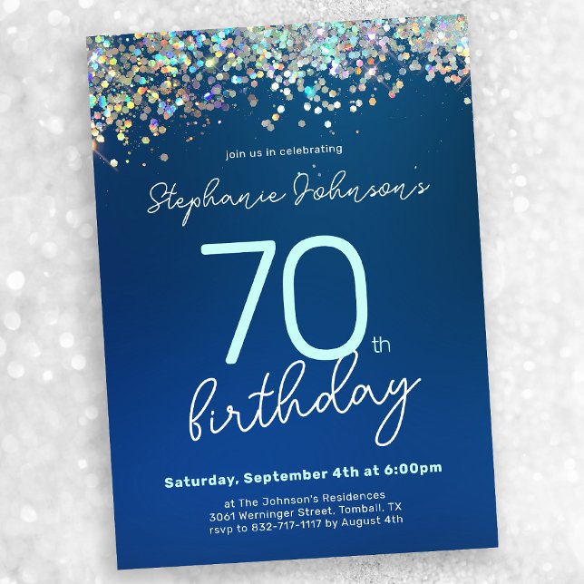 Invitation Parties scintillant bleue 70e anniversaire (Mock-up view)