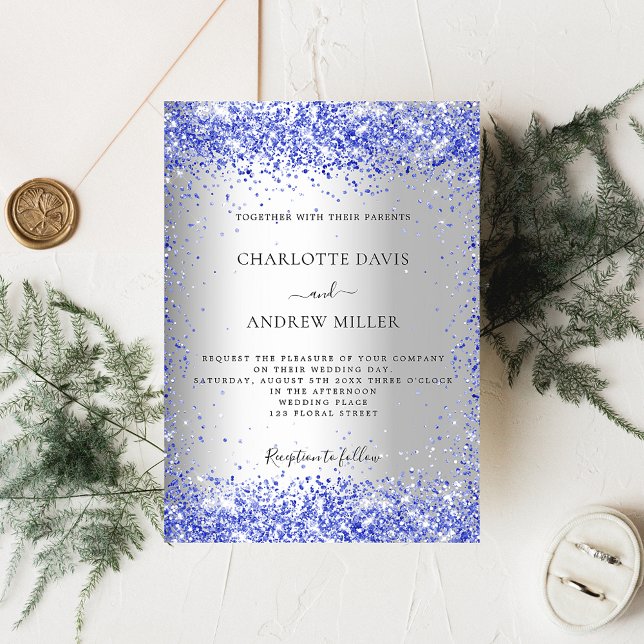 Invitation Parties scintillant bleue argent formel mariage él (Créateur téléchargé)