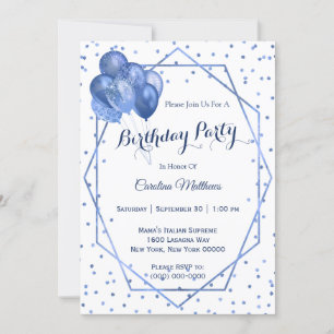 Invitation Parties scintillant Bleue Ballons Cadre Anniversai