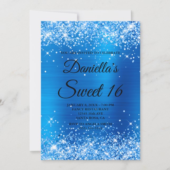 Invitation Parties scintillant bleue brillante et huile sucré (Devant)