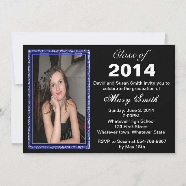Invitation Parties scintillant Bleue Cadre photo Graduation I (Devant)