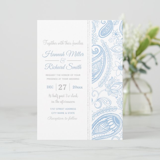 Invitation Parties scintillant bleue classique Paisley Motif  (Debout devant)