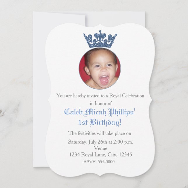 Invitation Parties scintillant Bleue Couronne Royal Anniversa (Devant)